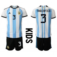 Camisa de Futebol Argentina Nicolas Tagliafico #3 Equipamento Principal Infantil Mundo 2022 Manga Curta (+ Calças curtas)